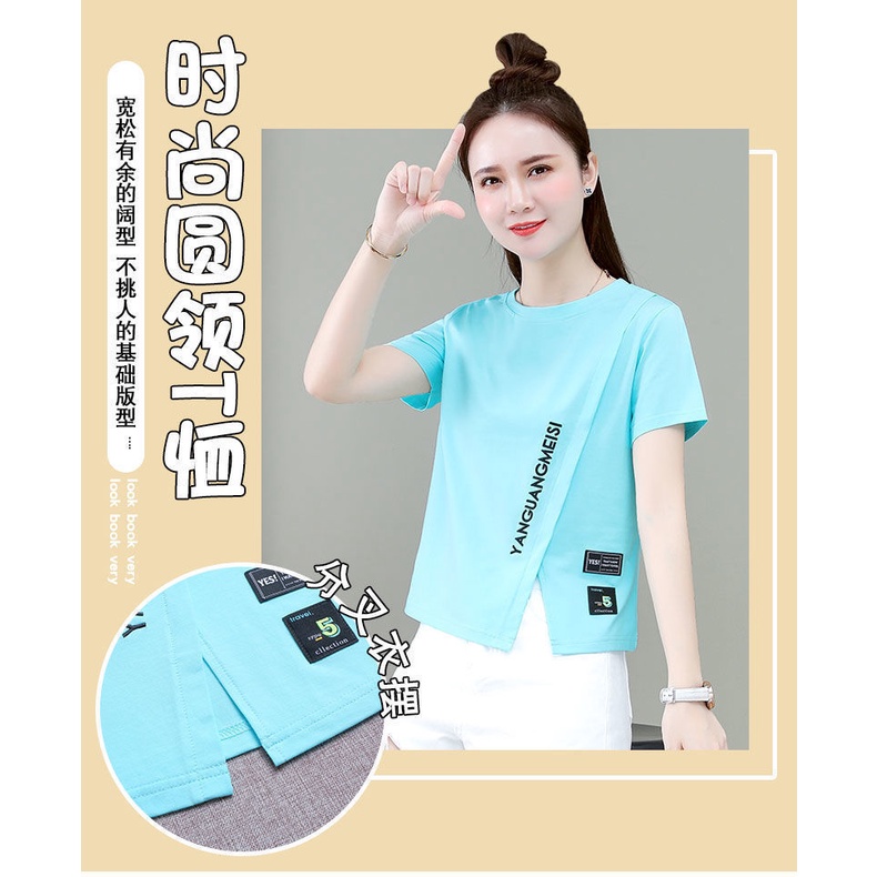 Áo Thun Tay Ngắn Xẻ Tà Bên Hông Thời Trang Trẻ Trung Cho Nữ