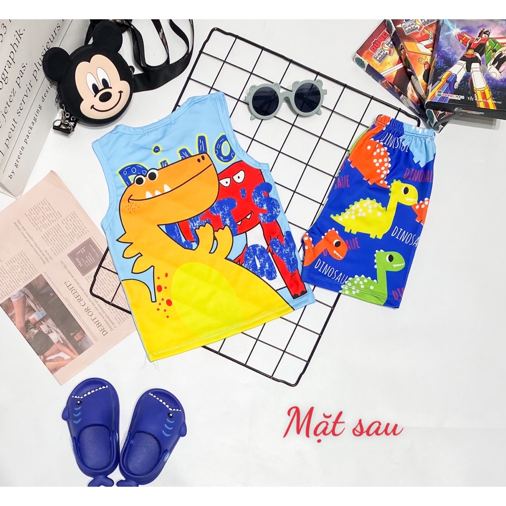 Bộ Ba Lỗ VẢI 3D MINKY MOM In Hình Họa Tiết Khủng Long Siêu Anh Hùng Cho Bé BL-IN35