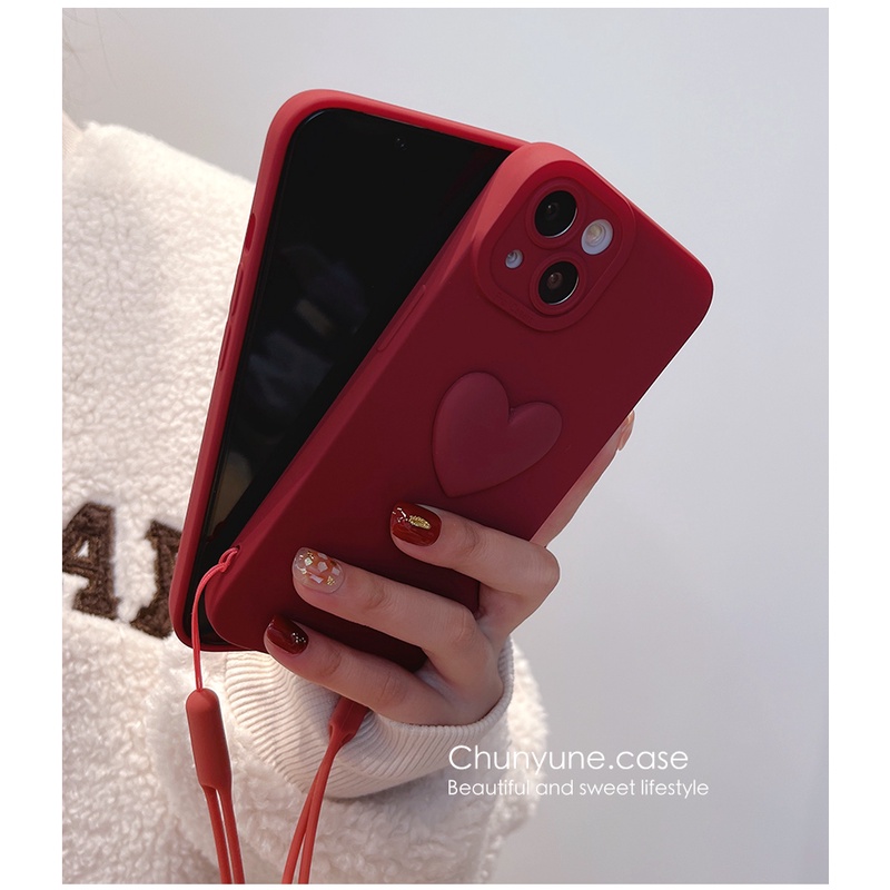Ốp Điện Thoại Silicon Màu Đỏ Rượu Vang Bảo Vệ lens Gắn Dây Đeo iphone15 11 14 13 12 11 pro xsmax 14promax xr xs 7 8plus
