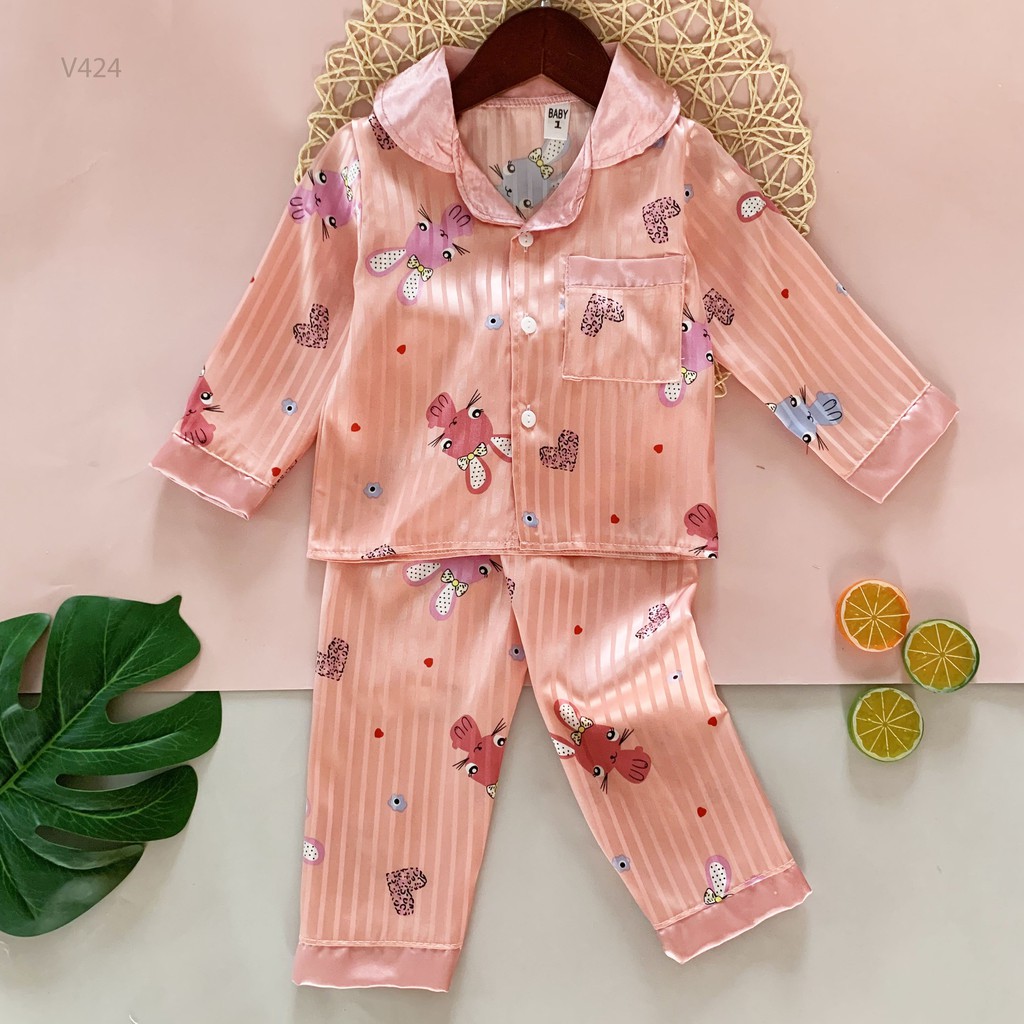 Bộ Pijama Dài Tay Chất Gấm Thượng Hải Cao Cấp 6 Màu Họa Tiết Dễ Thương Cho Bé Unchi Store (V424)