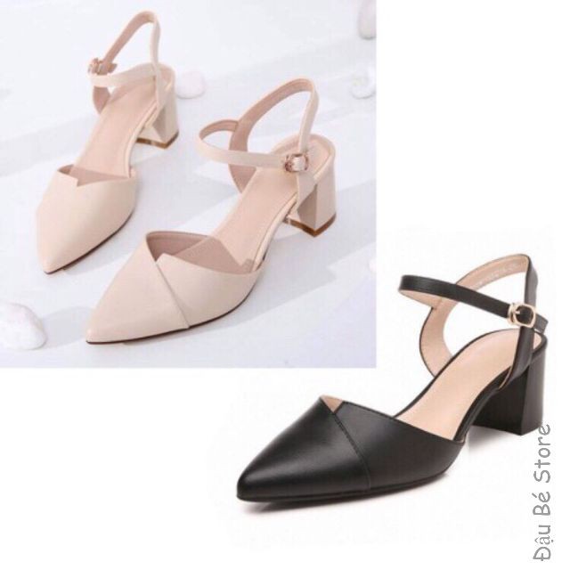 Giày Sandal Mũi Nhọn Hở Gót Đế Vuông 5 Phân - Giày Cao Gót Đế Vuông Quai Hậu - Daube - G002