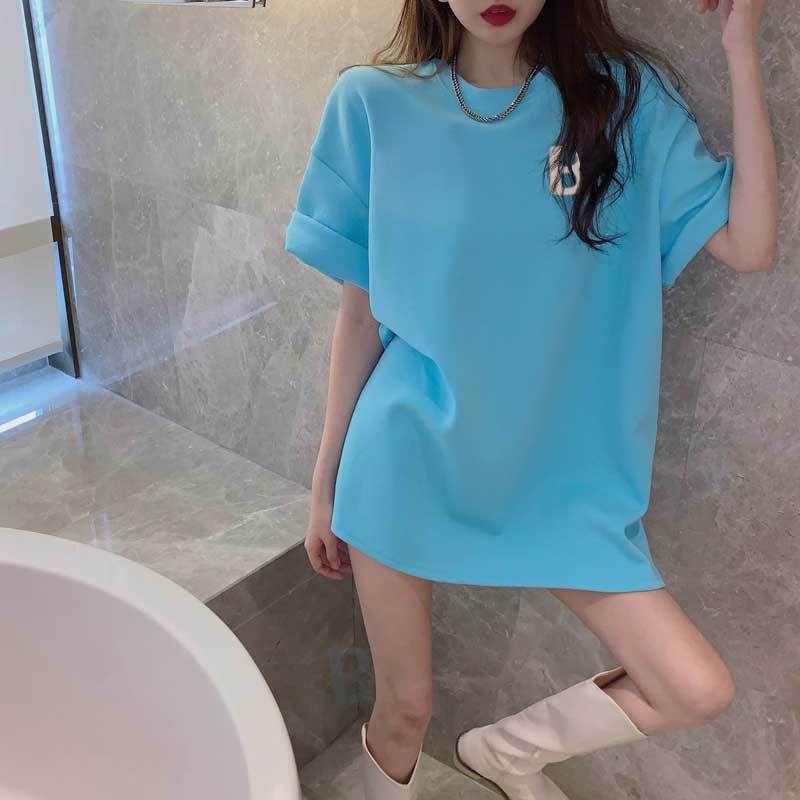 Áo tay ngắn cổ tròn dáng rộng thời trang phong cách Hàn Quốc dành cho nữ