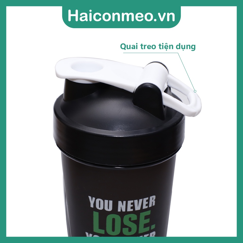 Bình lắc shaker whey tập gym bình nước thể thao shaker pha sữa protein kèm bóng lắc 600ml Never lose