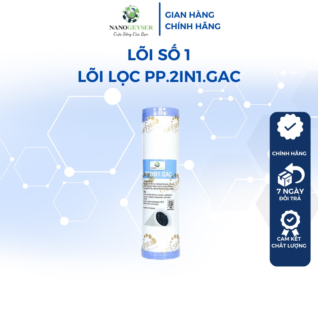 Lõi lọc nước số 1 máy UF, lõi lọc PP 2IN1 GAC dùng cho tất cả các loại máy Aqua, Karofi, Kangaroo