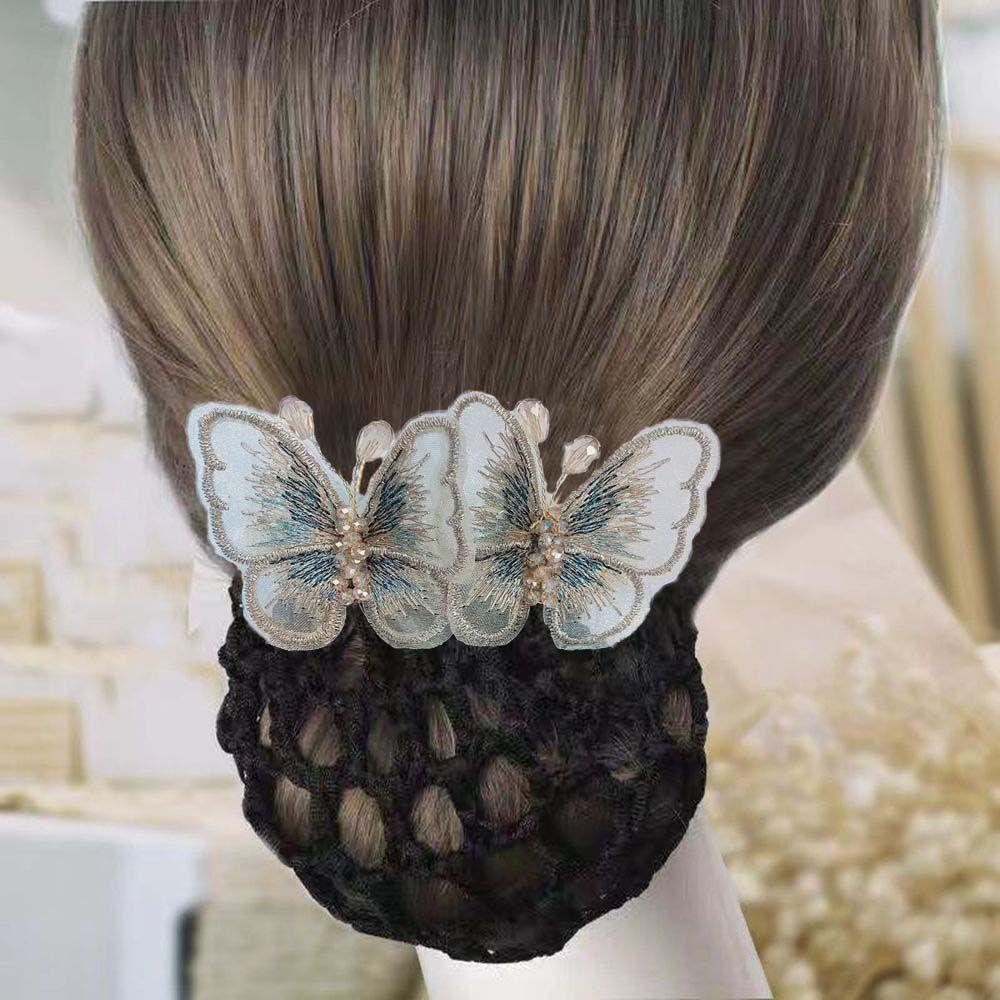 Kẹp Tóc Thêu Hình Bươm Bướm Phong Cách Vintage Cho Nữ|Vỏ Lưới Bọc Kẹp Tóc
