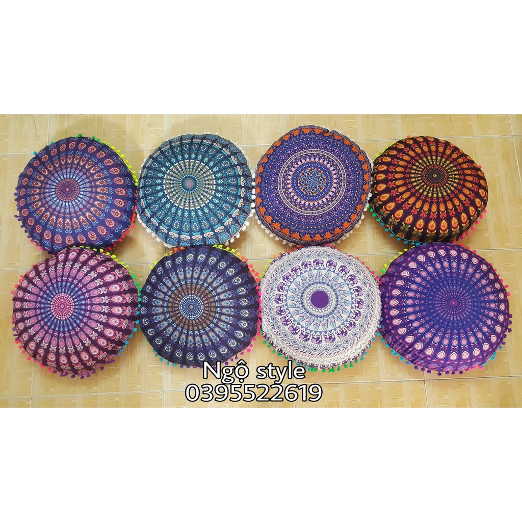 Vỏ gối tròn mandala, vỏ gối tròn boho, gối tựa tròn, gối tựa trang trí