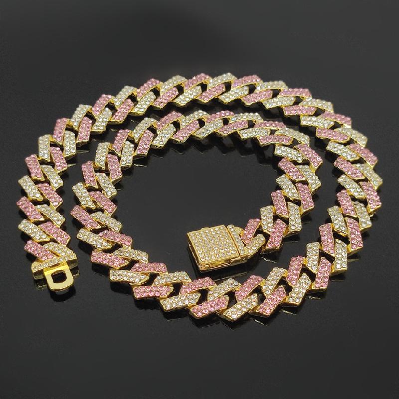 Vòng Tay / Vòng cổ Đính Đá Kim Cương Lấp Lánh Rộng 14mm Phong Cách Hip Hop Cho Nam Và Nữ