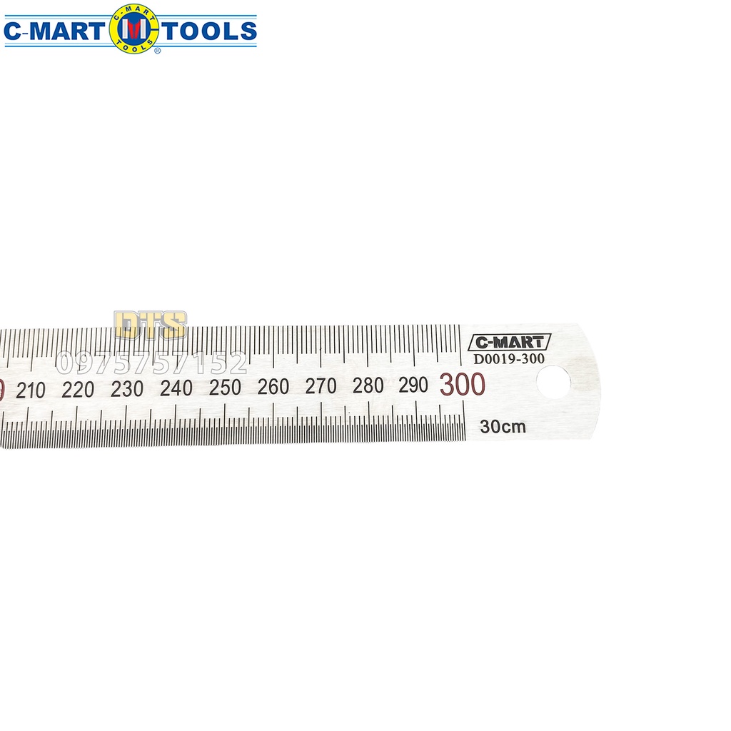 Thước lá thép, thước kẻ không gỉ dài 30cm C-Mart, thước thép thẳng siêu bền độ cứng cao, số rõ nét, độ chính xác cao
