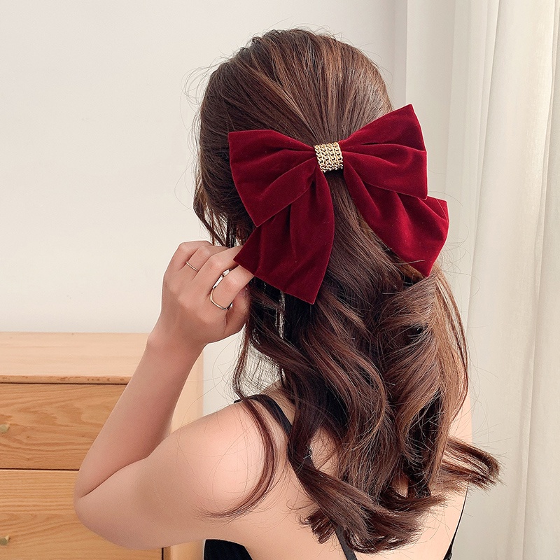 Kẹp tóc đính nơ vải nhung lớn xinh xắn thời trang
