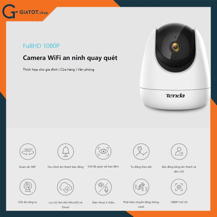 Camera IP Wifi Tenda CP3 Full HD 1080P xoay 360° kèm thẻ nhớ 32g,64g Chính hãng