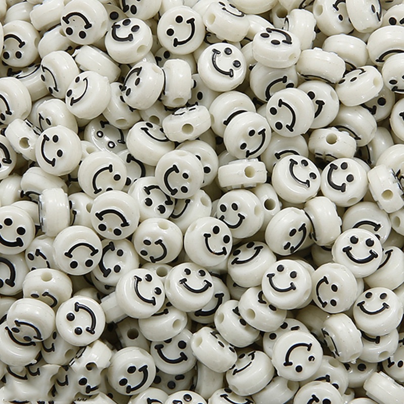 Bộ 50 hạt nhựa acrylic 10mm hình mặt cười dùng làm trang sức thủ công