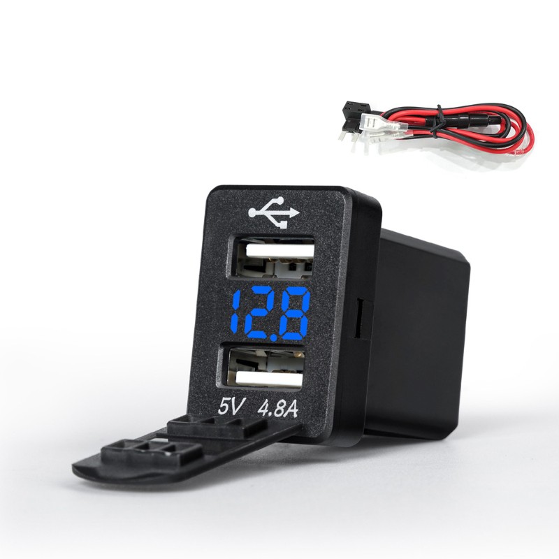 Củ sạc trên ô tô 2 cổng USB đèn LED hiển thị điện năng 4.8A cho Toyota SMA