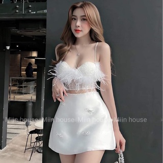 Set áo cúp lông chân váy tapta nơ đá