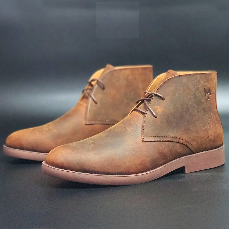 [ Cao Cấp] Giày boots Nam Cổ Lửng Da Sáp Ngựa Điên Chukka Boots Phong Cách Bụi Bặm