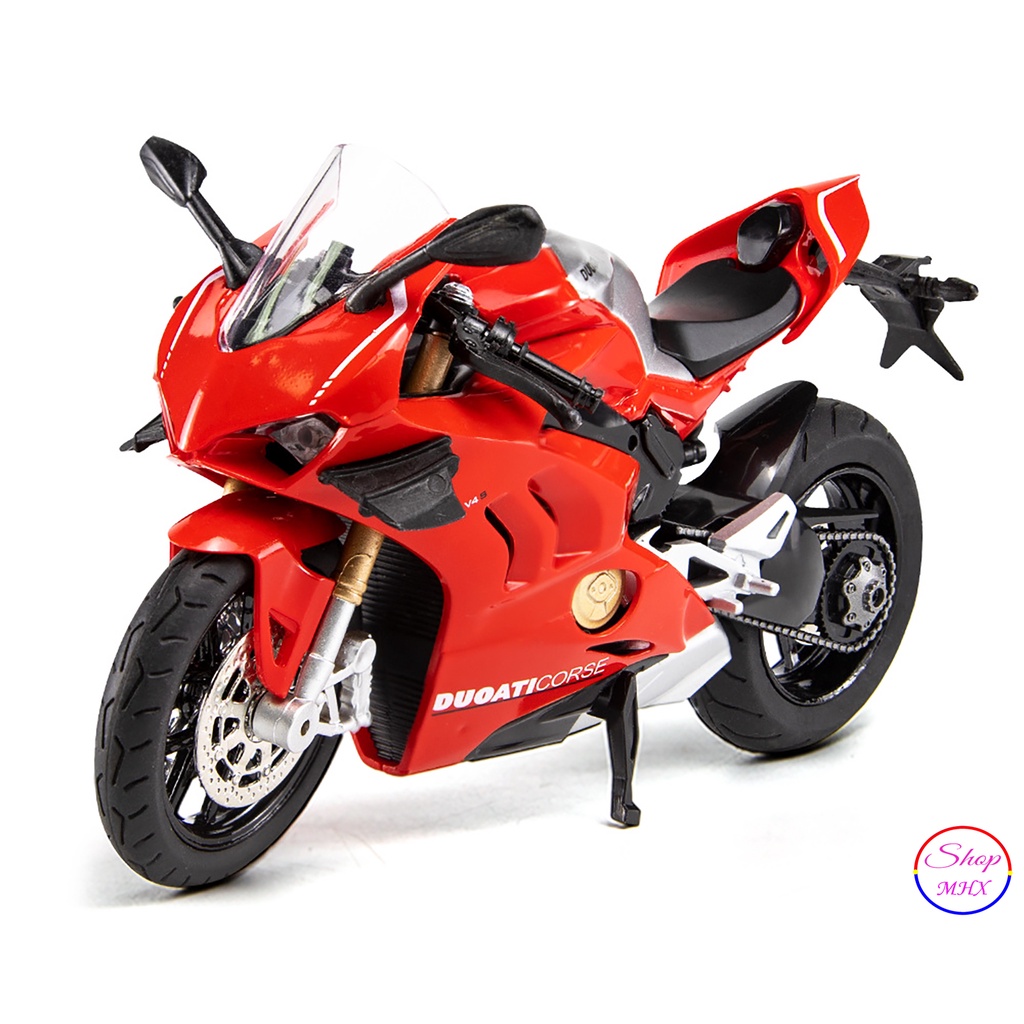 Xe mô hình mô tô Ducati Panigale V4s TẶNG KÈM BIỂN SỐ tỉ lệ 1:12 hãng HUAYI 2 màu