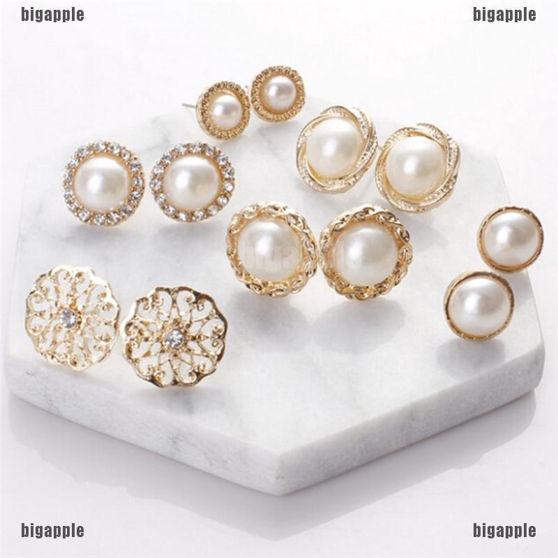 Set 6 đôi bông tai ngọc trai giả sang trọng