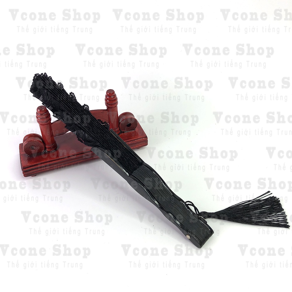 Quạt Ren Đen phong cách nữ dân quốc xếp cầm tay phong cách Trung Quốc cosplay cổ trang