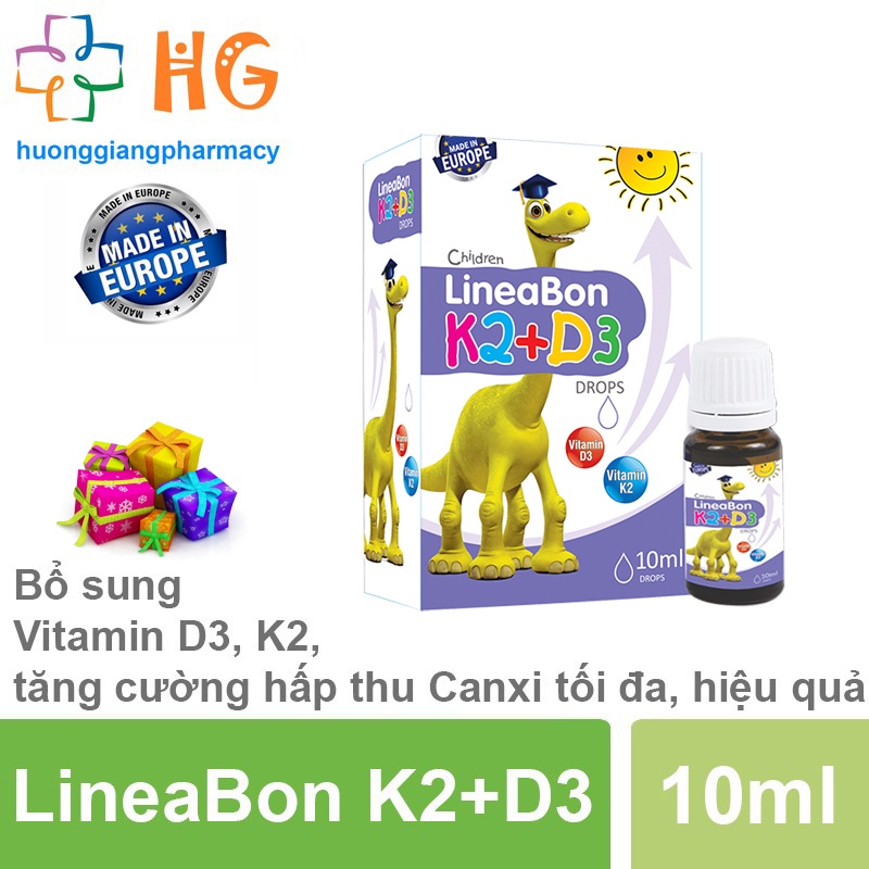 LineaBon K2 D3 - Vitamin D3 K2 Mk7, tăng chiều cao, hấp thu Canxi tối đa cho bé, an toàn dùng cho trẻ sơ sinh, trẻ em