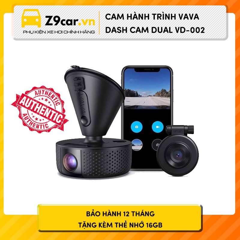 Camera hành trình Vava Dash Cam Dual VD002 ghi hình trước sau | Wifi GPS - Tặng kèm thẻ nhớ 16gb - Bảo hành 12 tháng