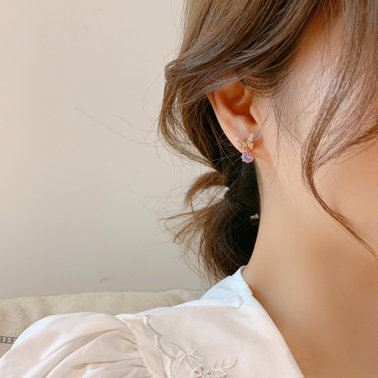 Bông Tai Hình Bướm Đính Đá zircon Màu Xanh Dương Phong Cách Hàn Quốc Cho Nữ