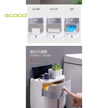 Bộ 5 chi tiết Ecoco | Kệ để đồ, bộ cài bàn chải, hộp giấy vệ sinh 2in1, nhả kem, kệ treo dép không khoan tường mẫu mới
