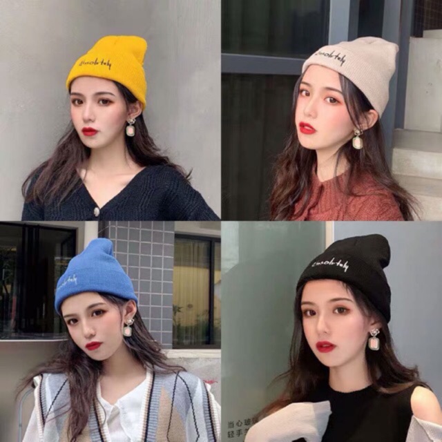 Mũ len hàn quốc chữ M - nón len vinatge