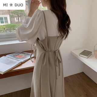 (ORDER) Váy yếm hai dây mùa thu thắt eo suông dài điệu đà tiểu thư thanh lịch Hàn Quốc (HÀNG ORDER)