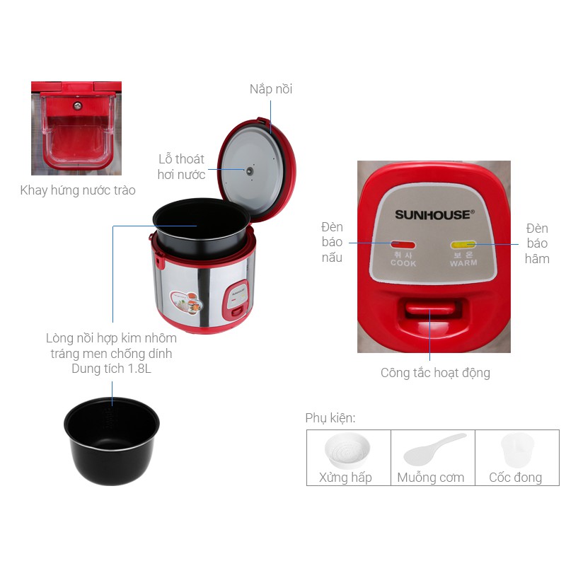 Nồi cơm điện Sunhouse 1.8 lít SHD 18S