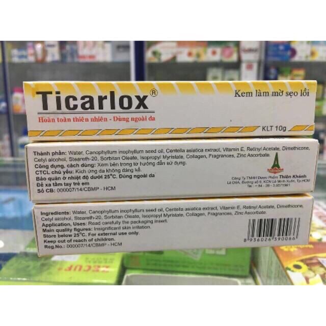 Sản phẩm Ticarlox tuýp 10g ( sẹo lồi, lõm....)