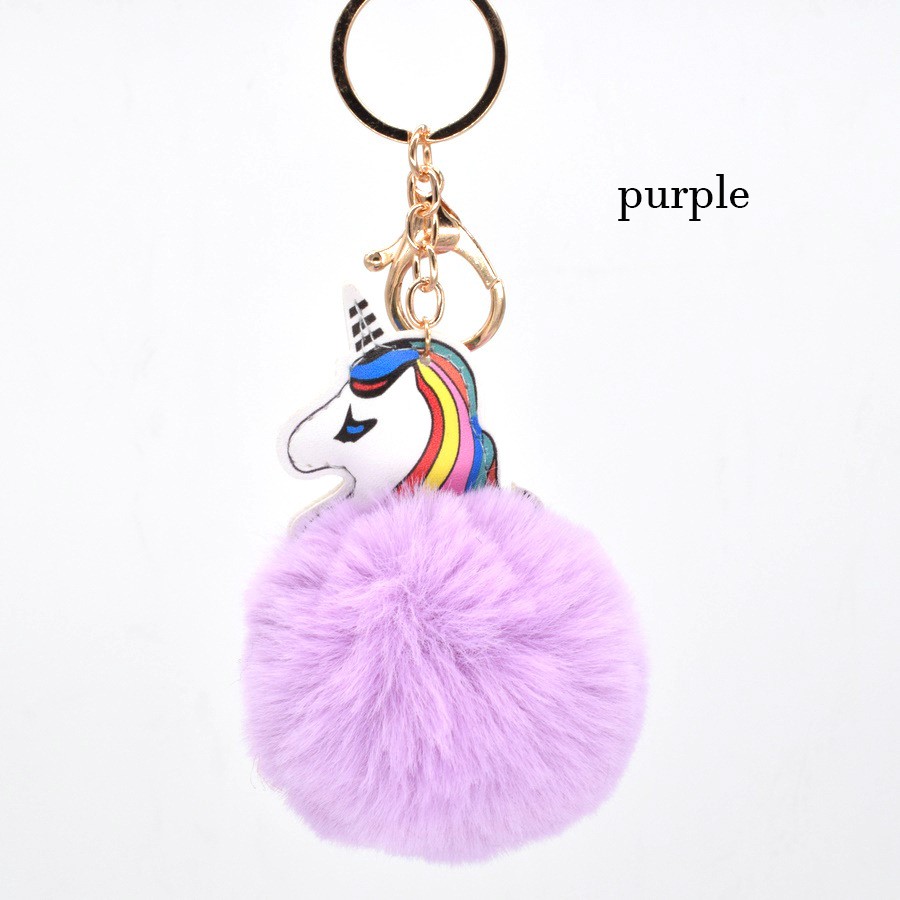 IELGY Móc Chìa Khóa Bằng Da PU Hình Kỳ Lân Và Bóng Lông Dễ Thương