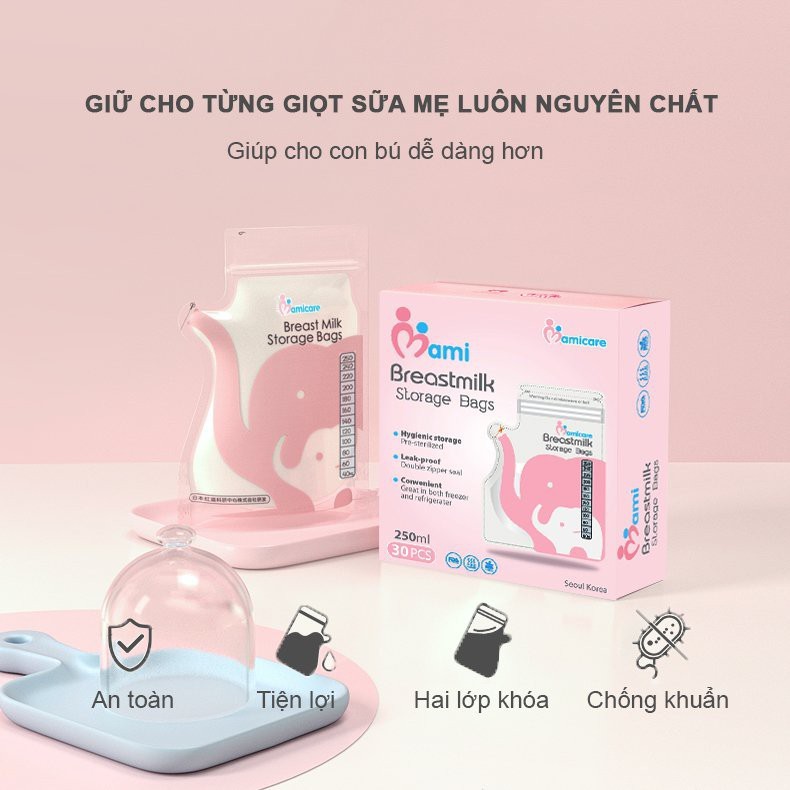 Túi trữ sữa MamiCare 250ml TẶNG 1 Bút  dạ dầu ghi thông tin, chất liệu an toàn, vòi rót tiện dụng,- Soleil shop