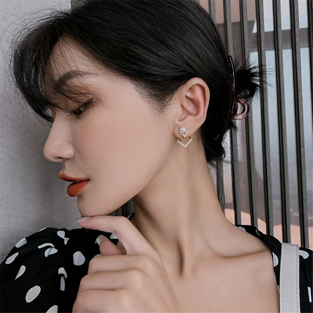 Hoa tai thiết kế kiểu chữ V đính đá S925 thời trang dành cho nữ Yanqueens Trang sứ Quà tặng