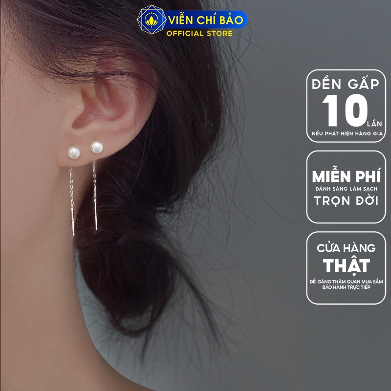 Bông tai bạc nữ trái châu dài chất liệu bạc S925thời trang phụ kiện trang sức nữ thương hiệu Viễn Chí Bảo B400495