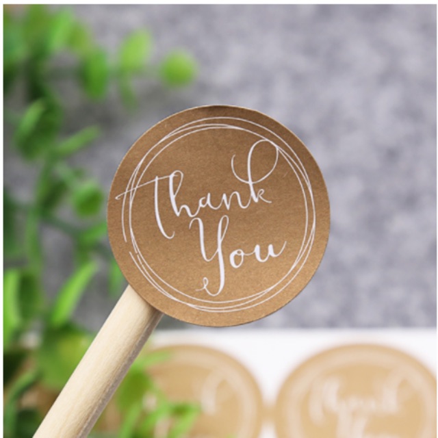 [SALE63] Sticker tem dán in chữ thank you giấy kraft bảng 12 miếng