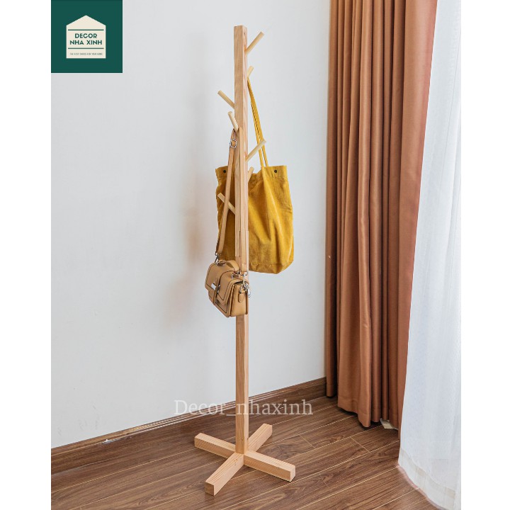 Cây treo quần áo đứng bằng gỗ thông, móc quần áo gỗ Standing Hanger phong cách Hàn Quốc tối giản KT 150cm x 50cm x 50cm