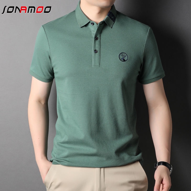 Áo polo Ngắn Tay Form Rộng Thêu Họa Tiết Dành Cho Nam