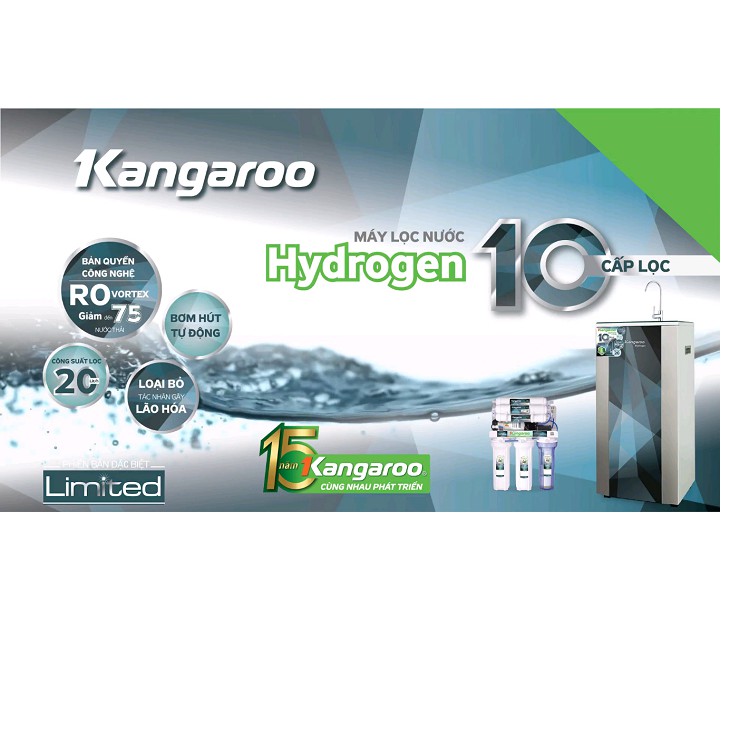 Máy lọc nước RO KANGAROO KG100HP VTU HYDROGEN 10 cấp lọc - Bao gồm tủ cường lực