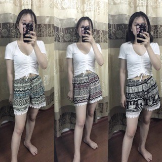 Combo 03 quần short lanh PHỐI CHÂN REN ỐNG RỘNG