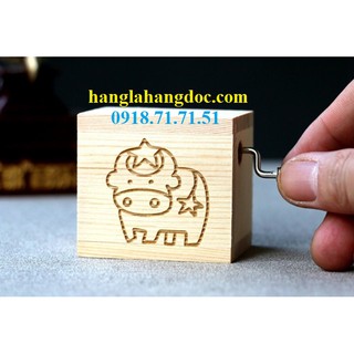 Hộp nhạc quay tay gỗ cổ điển, khắc 12 cung hoàng đạo cá tính