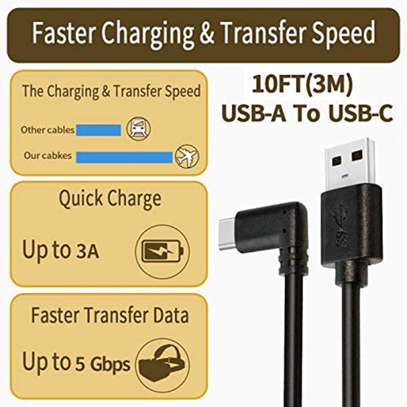 Dây Cáp Sạc Nhanh 10ft Usb C Màu Đen