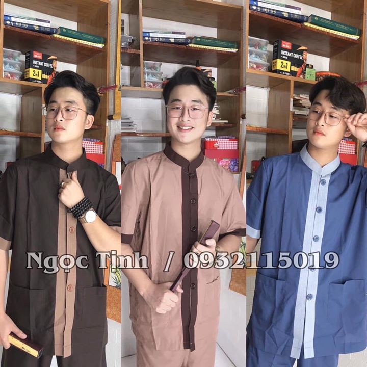 Đồ Lam Đi Chùa mãu đồ Nam vải Kate tay ngắn nguyên set K09