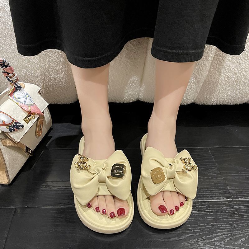 Dép Xỏ Ngón Đế Bằng Chống Trượt Đính Nơ Phong Cách Mới