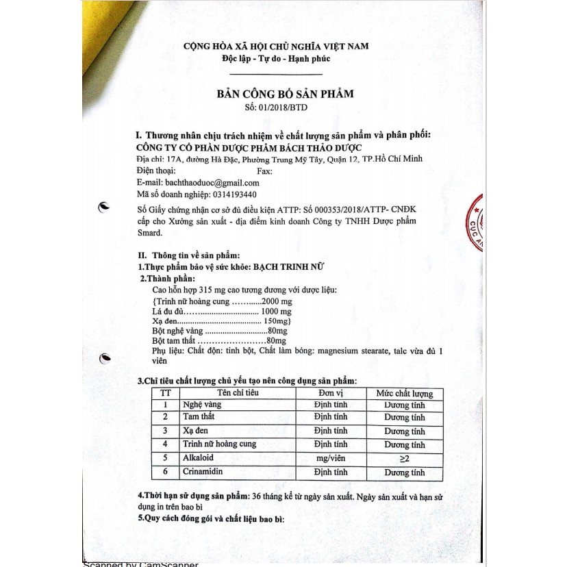 [BẠCH TRINH NỮ] duy nhất tại Việt Nam được BYT công nhận hỗ trợ u nang buồng trứng, u xơ tử cung, u tuyến vú lành tính