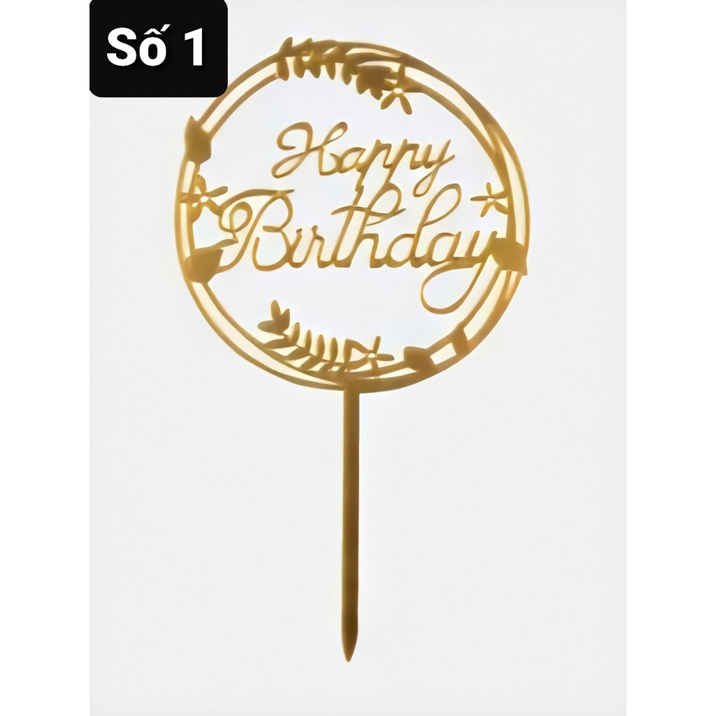 Cắm chữ mica, topper tròn Happy Birthday cắm bánh sinh nhật, bánh kem