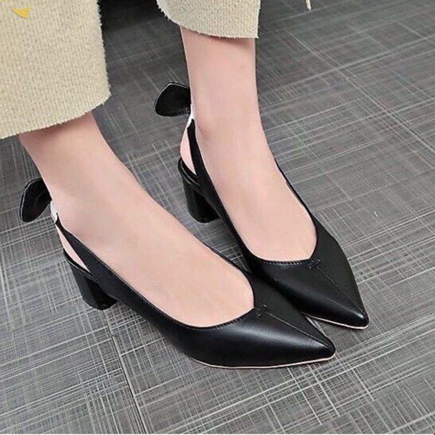 Giày Nữ Cao Gót Mũi Nhọn 5CM Phân Quai Chun Nơ MÃ XKC9