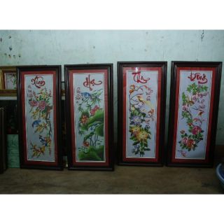 Tranh tứ quý thêu sẵn