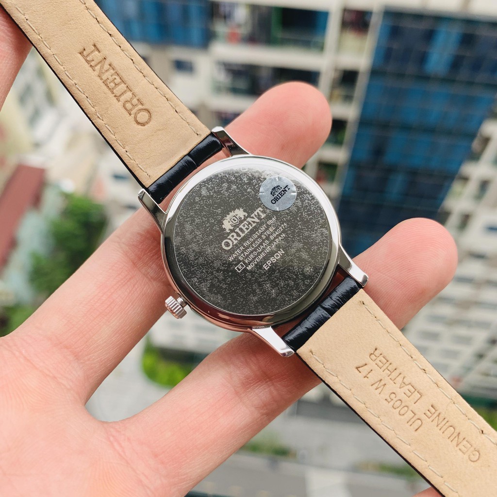 Đồng hồ Nữ chính hãng Orient Sun and Moon RA-KA0006S Mặt xanh,Lịch thứ ngày Moon Phase-Máy Pin Quartz-Dây da-Size 34mm