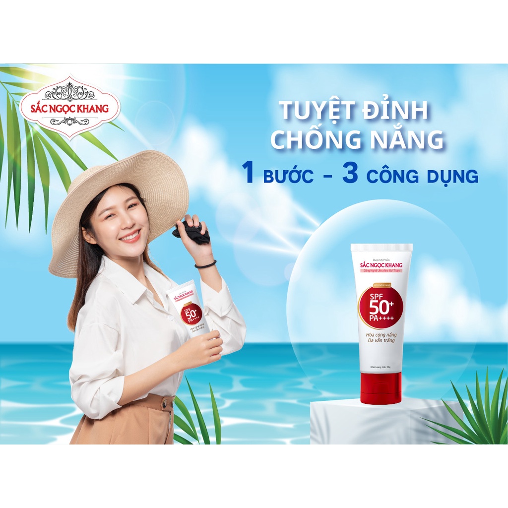 Kem chống nắng Sắc Ngọc Khang SPF50+/PA++++ 50g giúp chống nắng tối ưu và dưỡng da trắng sáng