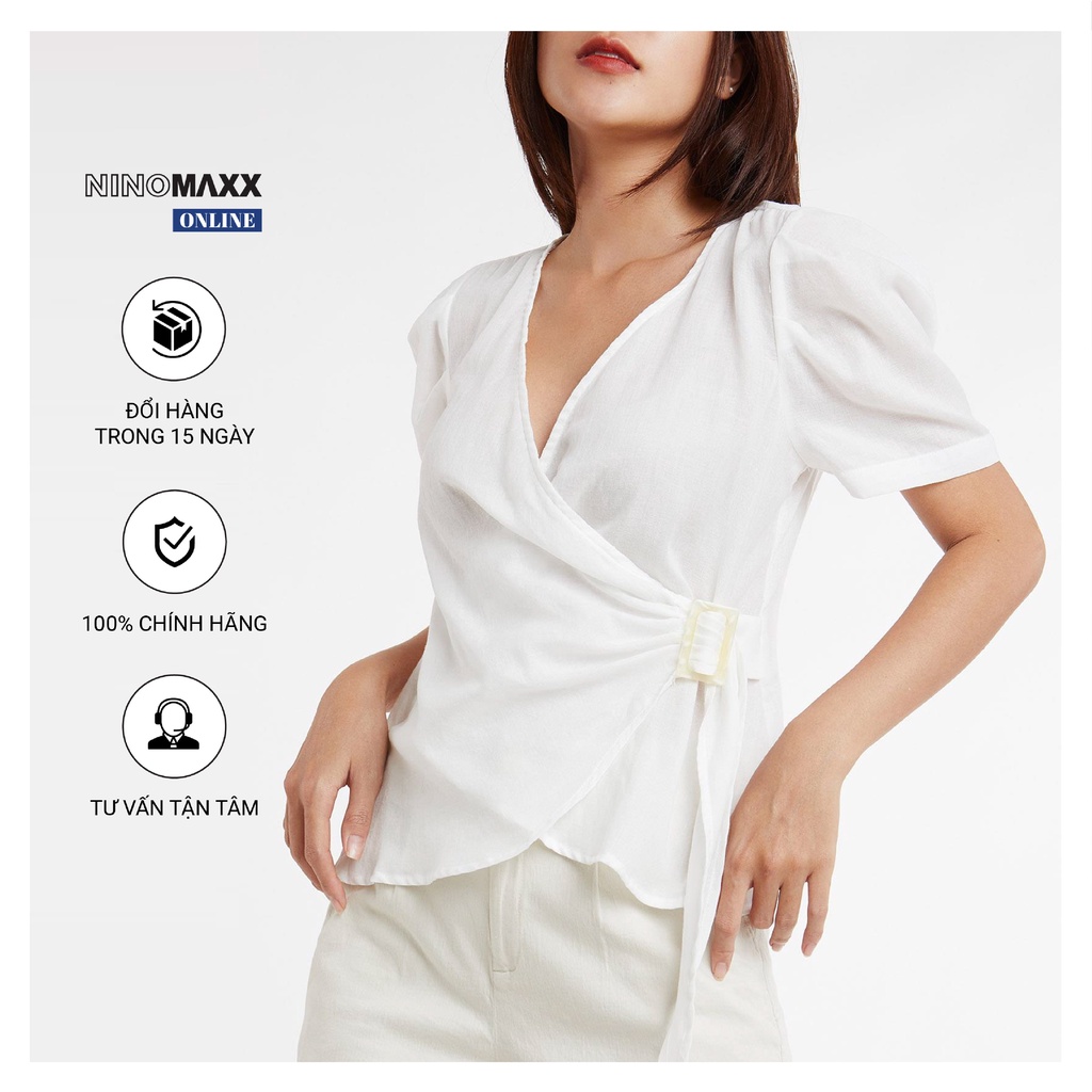 Áo Kiểu Nữ Ninomaxx Đắp Vạt Chéo Tay Phồng Ngắn mã 2003149
