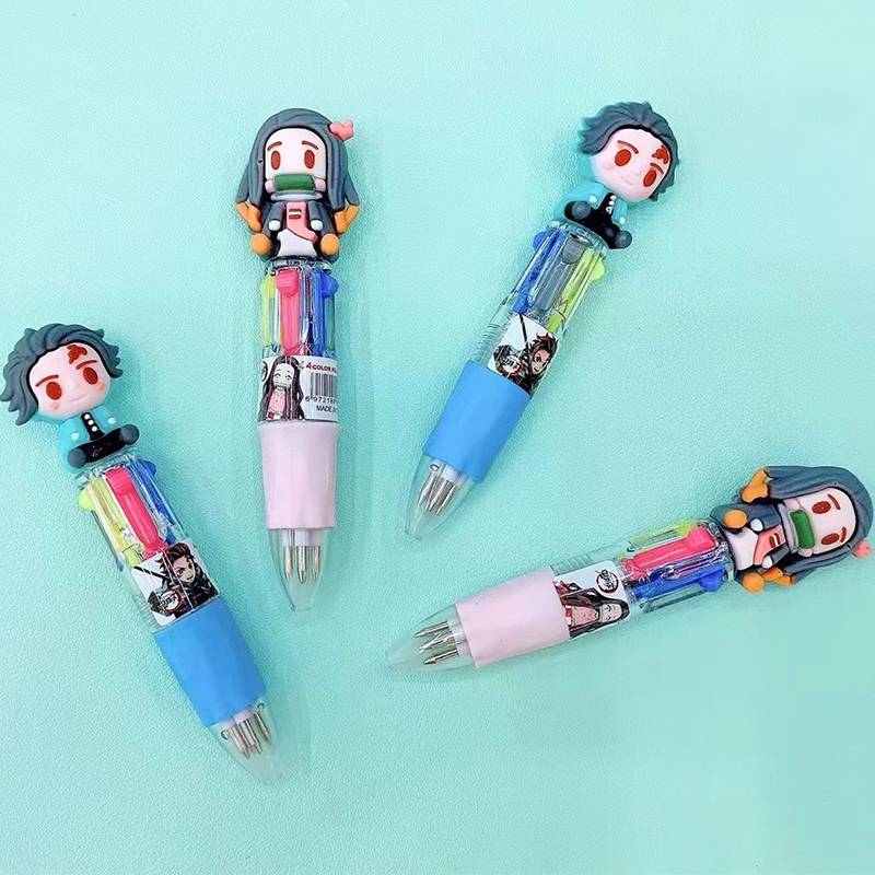 Bút bi 4 màu sắc trong 1 xinh xắn tiện lợi 4 Colors Cute Anime Demon Slayer Kimetsu No Yaiba Kamado Tanjirou Nezuko Chunky Ballpoint Pen Kawaii Rollerball Pen School Office Supply Gift Stationery
